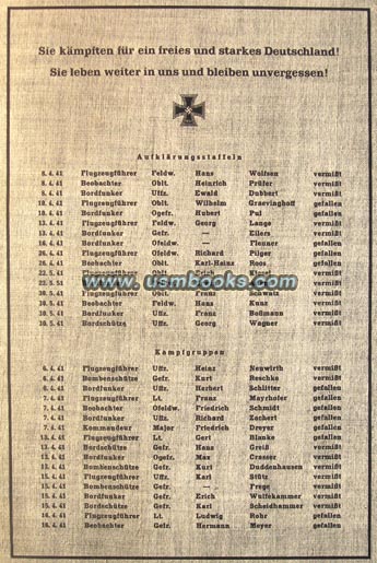 Members of the VIII. Fliegerkorps who died during the campaign for a Free and Strong Germany