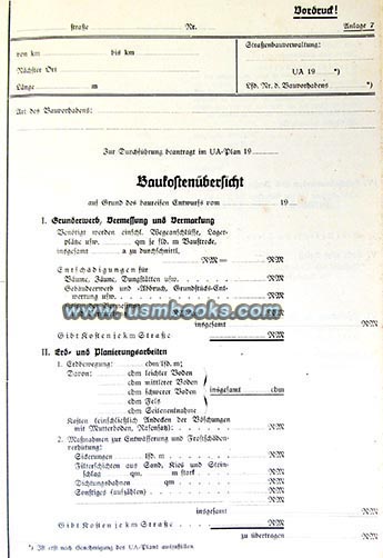 1936 Nazi buidling cost estimate form