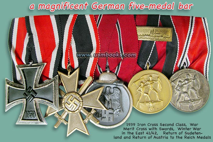 Eisernes Kreuz 2. Klasse, Kriegsverdienstkreuz 2. Klasse mit Schwerten, Winterschlacht im Osten 1941/42, 3. reich Ostmedaille, Medaille zur Erinnerung an den 13. März 1938, Medaille zur Erinnerung an den 1. Oktober 1938 mit Spange