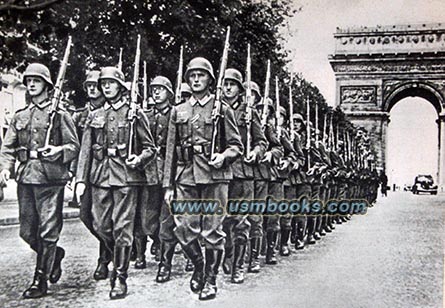 Wehrmacht marching down the Champs-Elyses in Paris June 1940