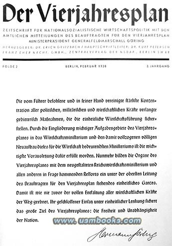 Hermann Goering foreword Der Vierjahresplan magazine