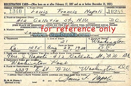 WW2 draft registration card Louis Francis Napoli